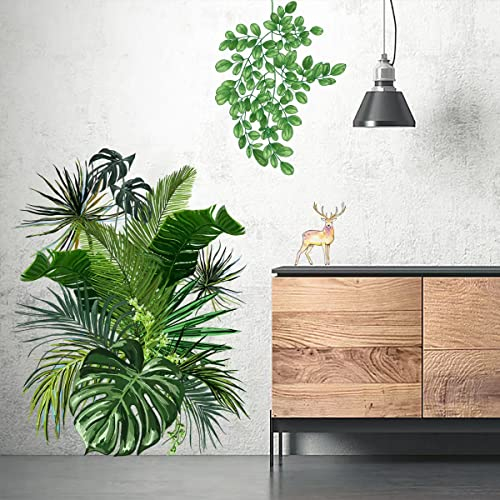 HOUSTA Wandtattoo Tropische Pflanzen Wandaufkleber Grüne Blätter Wandsticker Palme Blätter Pflanzen Wandaufkleber für Wohnzimmer, Schlafzimmer, Flur, Wanddeko