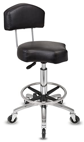 Staboos Rollhocker bis 160 kg - Ergonomisch geformter Sitz mit Rollen und Lehne - Drehhocker (Premium Rollen und Fußstütze) Praxishocker höhenverstellbar (55 cm bis 75 cm)