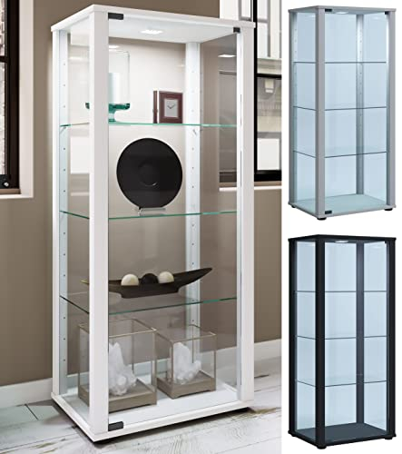 VCM Glasvitrine stehend | Vitrine Glas mit ESG-Sicherheitsglas | Maße ca. H. 115 x B. 50 x T. 38 cm | Standvitrine Glas | Modern und platzsparend | Glas Vitrinenschrank - Kavisa M Silber
