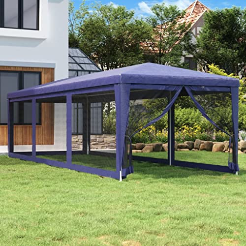 HOMIUSE Partyzelt 3x9 m HDPE Pavillon Faltpavillon Grillpavillon Gartenpavillon Gartenlaube Verkaufsstand Party Zelt Groß Bierzelt Faltzelt Grill Pavillions Klappbar mit 8 Mesh-Seitenwänden Blau