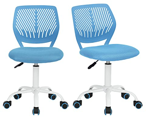Homy Casa 2er Set Blaue Schreibtischstühle Verstellbarer Drehstuhl Bürostuhl Stoffsitz Ergonomischer Arbeitsstuhl ohne Armlehne, Blau