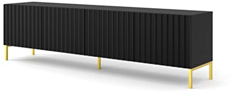Homlando TV-Lowboard 4 Türen, Sideboard, MDF Fronten, TV-Tisch Wohnzimmer auf Gold Metallfüßen, Fernsehtisch 200x42x56 cm Schwarz Matt, Wave