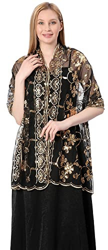 YAOMEI Damen Schals 1920er Jahre Perlen Flapper Pailletten Halstücher Stola Umschlagtücher Umschlagtücher Halstuch Hochzeiten Braut Bridemaids Abendgarderobe (74.8*23.6 Zoll (190 cm * 60 cm), A-Gold2)
