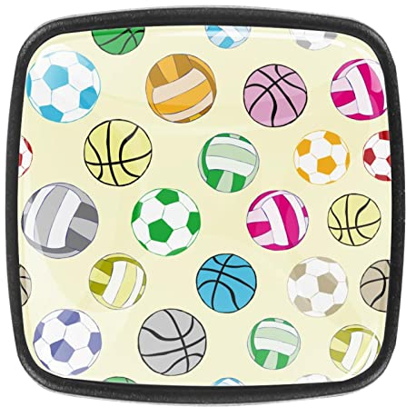 WOSHJIUK Pomos de armario,pomos de tocador,tiradores de cajones,colorido baloncesto y fútbol,Paquete de 4 manijas de herrajes para gabinetes de cocina