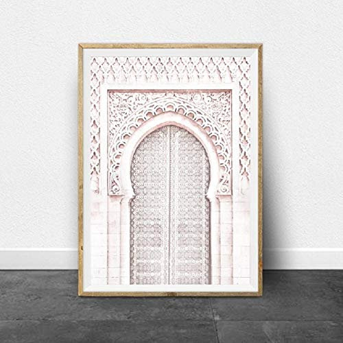 STUKE Toile Peinture Rose marocain arc voyage Murale Art toile peinture peinture Poster ancienne porte marocaine porte oeuvre Tableau maison Murale Art 50x70cm Sans Cadre