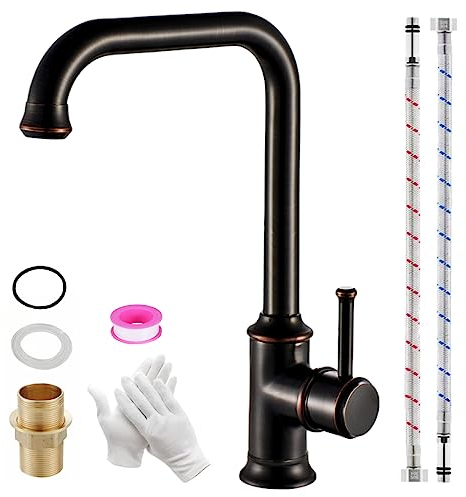 KOPYFANTAP Wasserhahn Bad Schwarz Retro, Waschtischarmatur 360°Drehbar Einhebel Hochdruck Mischbatterie für Armatur Küchenspüle und Waschbecken