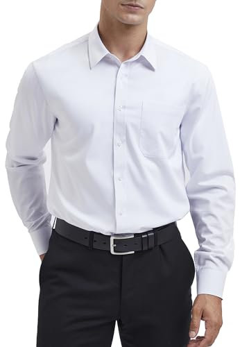 HISDERN Men's Long Sleeve White Shirt Business Bamboo Fiber Dress Shirt Regular Fit Non Iron Shirt with Pocket,2XL