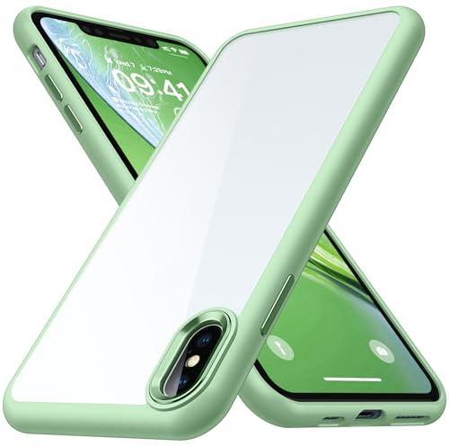 CANSHN Durchsichtige Hülle für iPhone X/XS [Nicht Vergilbend] Transparent Stoßfeste Schutzhülle mit Weiche Silikon Bumper Case Handyhülle für iPhone XS/X - Matcha