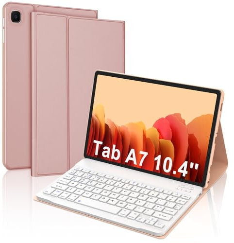 Keyboard Case for Samsung Galaxy Tab A7 10.4, Slim Smart Cover with Detachable Bluetooth Keyboard for Samsung Galaxy Tab A7 10.4 inch 2022/2020 (SM-T509/T500/T505/T507), Pink