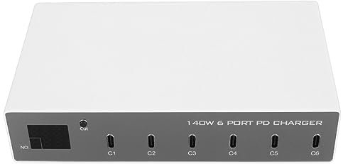 Adaptador de Corriente del Cargador USB C de 140 W con Cargador PD de 6 Puertos, Estación de Carga Rápida para Tablet Laptop, Amplio Rango de Voltaje (Enchufe de la UE)