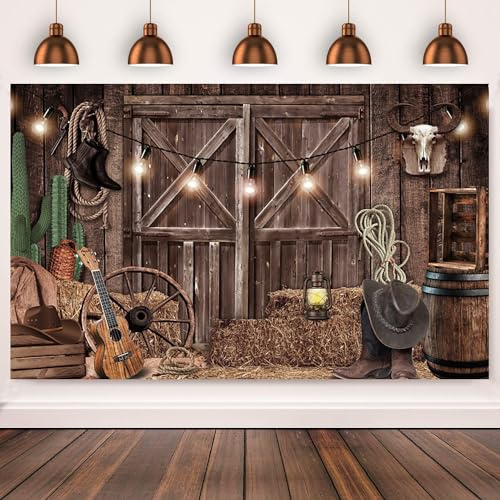 3x2m Foto Hintergrund Western Cowboy Wild West Rustikal Holzhaus Scheunentür Vintage Fotografie Hintergrund Kinder Baby Shower Western Geburtstag Party Dekorationen Banner Fotostudio Requisiten