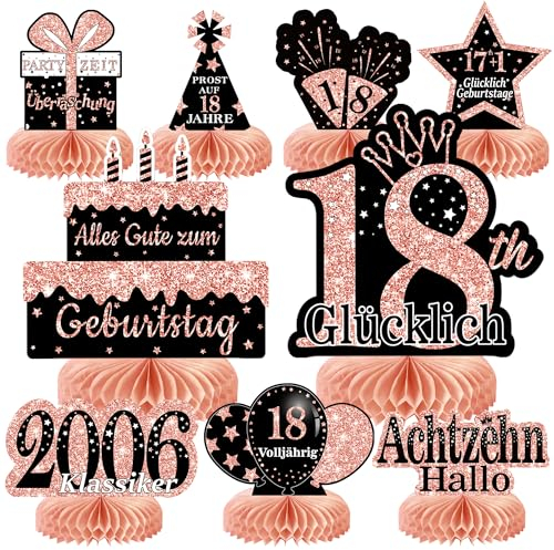 Voxisroma 18. Geburtstag Mädchen 9 STK Roségold Rosa Bienenwabe Mittelstück Tischdeko Geburtstag,18 Geburtstag deko,18 Geburtstag Party Deko Supplies,Geschenke Für Frauen Zum Geburtstag
