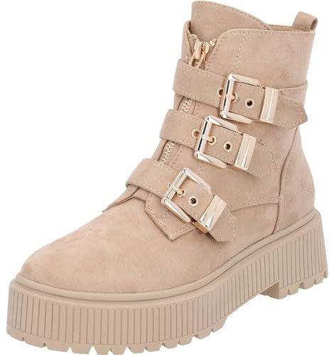 Palado Stiefeletten Damen Beyeal – bequeme Stiefel – ungefütterte Winterschuhe – elegante Boots für Übergangszeiten Beige UK8 - EU41