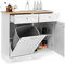 COSTWAY Buffet de Cuisine 2 Tiroirs, Placard 42L, Étagère Réglable, Meuble avec Plan de Travail en Caoutchouc, Poubelle Rangement 2 en 1, Armoire, 100 x 35 x 91 cm (Blanc)