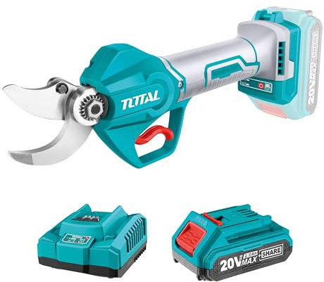 TOTAL - Tijeras de Podar Electricas. Bateria y Cargador Rapido, Motor Brushless. Corte 30mm. Uso Profesional