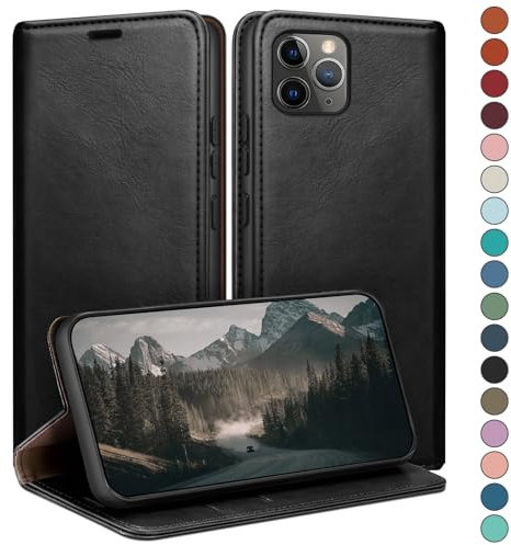HUOUH für iPhone 11 Pro Max 6,5 Hülle mit RFID Schutzhülle aus Lederhülle Handyhülle,360 Grad Schutz Case,Kartenfach Leder ständer Handy hülle für Apple 11 Pro Max Klapphülle Wallet Cover Schwarz