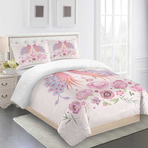 Bettwäsche 200X200 Pfau Bettbezug Super Weich, Bettwasche Set Mikrofaser,Bettdeckenbezug Mit Reißverschluss Und 2X80X80Cm Kissenbezüge