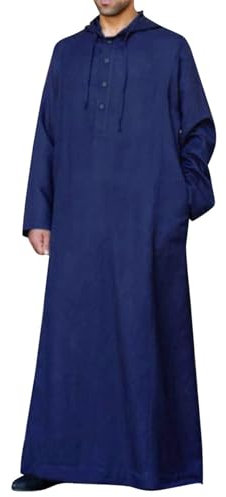 WAZHAKU Muslim Kaftan Herren, Abaya Herren Muslim Kaftan Gewand Robe Crew Stehkragen Thobe Arabisch Gebet Eid Kleidung Islamische Kleidung Aus Dem Nahen Osten Gebetskleidung für Männer