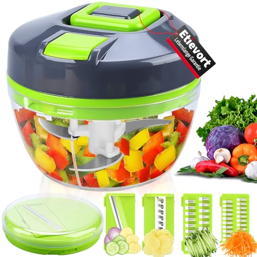 Etievort Hachoir Manuel 550ml, Mini Hachoir Manuel, Mixeur Manuel avec 4 Lames Réglable, Coupe Oignon Manuel, Hachoir Oignon pour Oignon, Ail, Viande, Légumes, Noix (2024 New)