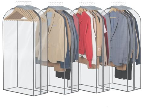 Syeeiex 4 x Kleidersack Lang I 100 x 60 x 25 cm I Transparent Anzugtasche Kleidersäcke, Kleidersack Abdeckung mit Reißverschluss, Kleiderhülle für Anzug und Kleid Atmungsaktive Anzugtasche für Reisen