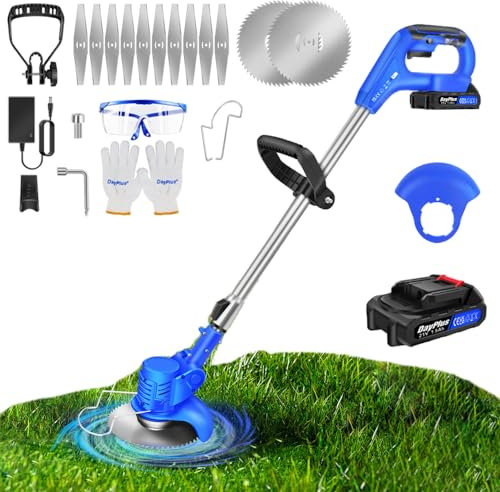 Coupe-Herbe sans Fil avec Batterie et Lames MéTalliques Coupe Bordure Debroussailleuse électrique Bordure Puissante Taille Haie de Jardin Coupe-Mauvaises Télescopique Elagueuse sans Fil Coupe-Gazon