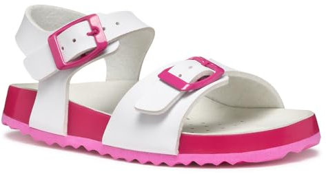 Geox J Adriel Girl I Sandal, White/Fuchsia, 36 EU