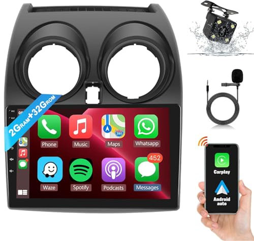 AWQDYW 8-Core 5G-WiFi [4G+64G] For Qashqai J10 2006-2016 Android 13 Car Radio Supports SIM Card Wireless Carplay Android Auto 9 inch 1280 x 720 DSP FM/AM/RDS with Navigation 4LED camera,2+32G