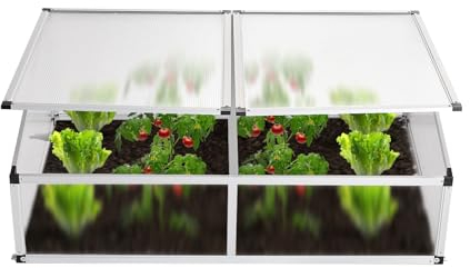 Euboer Mini serre surélevée en aluminium - Protection UV - Translucide - 118 x 77 x 40 cm - Double toit - Argenté
