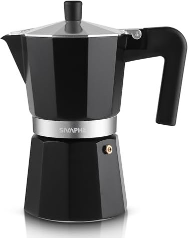 Sivaphe Espresso Kaffeemaschine 9Tassen/450ml Aluminium Moka Kanne,Coffee Maker Moka Pot für Herdplatte, Gas & Elektroherd geeignet, hitzebeständiger Griff,Schwarz