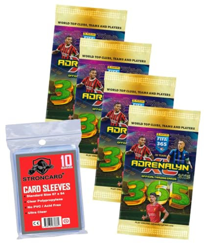 Bundle mit Panini FIFA 365 Karten 2025 - Adrenalyn XL Trading Cards - Exklusive STRONCARD Sammelkarten Hüllen - Auswahl (4 Booster)