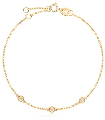 Carleen Solide 18 Karat 750 Gelb Gold Armband mit Echt Diamant 0.045 ct Charm, Minimalistisch Geschenk Schmuck für Damen Mädchen - Verstellbar Armkette: 17 + 3 cm