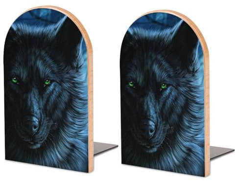 Une paire de serre-livres pour étagères, serre-livres loup aux yeux verts pour bureau et école