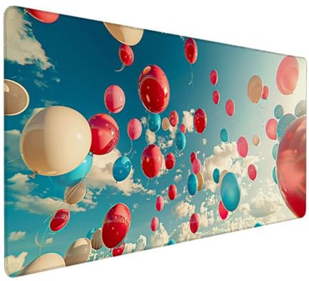 Gaming Mauspad XXL 800 x 300 x 3 mm Flüssigmetall Großes Mousepad mit vernähten Kanten Wasserdicht und rutschfest Verbessert Präzision und Geschwindigkeit Für PC, MacBook, Laptop. Ballon Kunst 1 Q