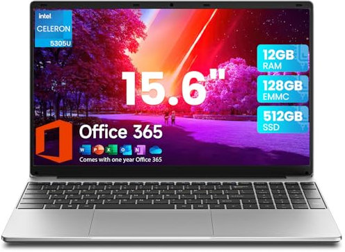 jumper Computer Portatile 15.6 Pollici Display FHD 12GB RAM 128GB eMMc + 512GB SSD, Office 365, Processore 5305U PC Portatile, Batteria 38Wh, Due Altoparlanti Stereo Tipo-C, USB 3.0, Tastiera Digitale