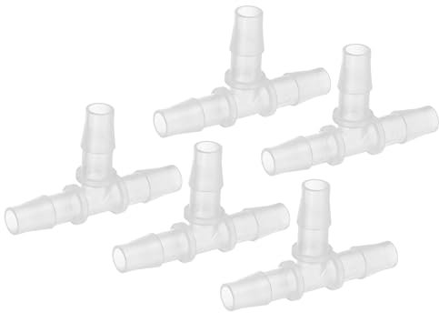 PATIKIL Raccordo Portagomma T Plastica 3/8 5Pz Raccordo T Uguale Forma T 3 Vie Giunto Splicer Mender Adattatore Unione Incrocio Diviso Barb per Tubo Aria Acqua Gas, Trasparente