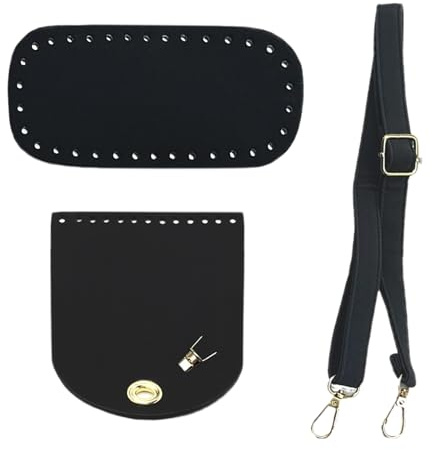 HNJKJEU 3Stk DIY Häkeln Zubehör Tasche, Taschenboden zum Häkeln 20x9, Taschenboden PU Leder Matte mit Taschenriemen und Kordelzug für Taschen Ersatz Handtasche DIY Taschen Zubehör (Schwarz)