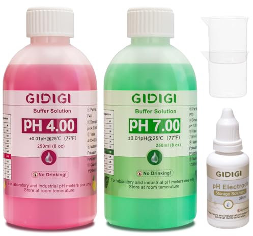 pH Meter Calibration Solution Kit, pH buffer liquids, Include pH 4.00, 7.00 and pH Electrode Protection Solution, pH calibration liquids 250ml*2, pH Probe Storage Solution 30ml*1