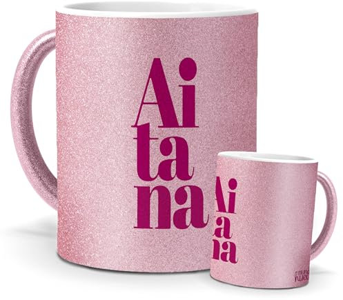 mundohuevo Tazas Únicas | Aitana | Edición Especial Purpurina Rosa | Mensaje Auténtico para Fans | Tazas para Café, Té... | Regalo para Fans de Cantantes.