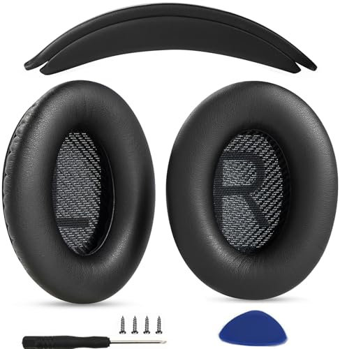Ear Pads Cushions + Headband Replacement Earpads Compatible with Bose QuietComfort 45 QC45 35 QC35, QC35 ii Over-Ear Headphones Easy DIY Installation,Protein Leather Parts (Black Kit)
