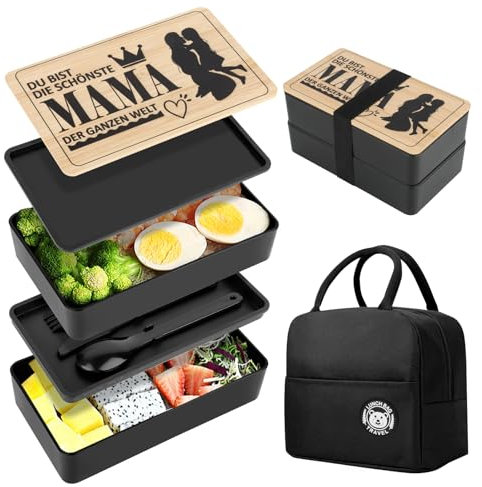 YARVPUV Bento Box Japanisch,1200ml Lunchbox für Mama,mit Besteck und Lunch Bag Frühstücksbox,Doppelte Isolierte Bento Box,Geschenk zum Muttertag,Perfekte Lunchbox für Erwachsene und Kinder