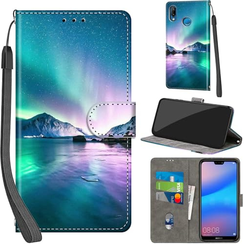 Handyhülle für Huawei P20 Lite Hülle Leder Wallet Aurora | 3 Kartenfächer & 1 Geldfach, Magnetverschluss, Ständerfunktion, robuste premium PU leder klapphülle für Huawei P20 Lite