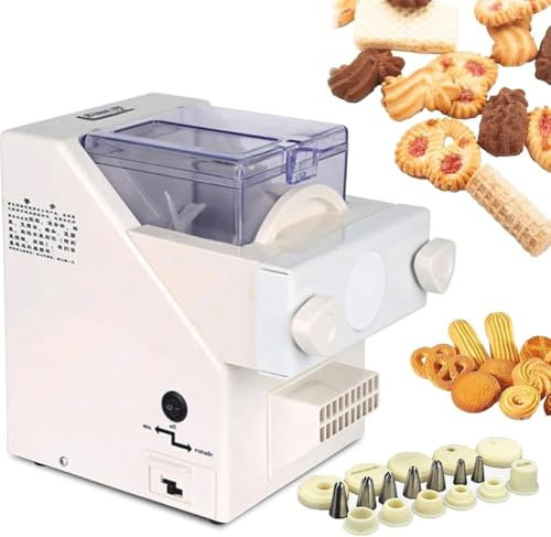 Machine de fabrication de biscuits automatique, machine de fabrication de biscuits électrique 180 W, presse à biscuits 50-60 tr/min, 8 buses remplaçables,6 moules à biscuits for la cuisson de biscuits