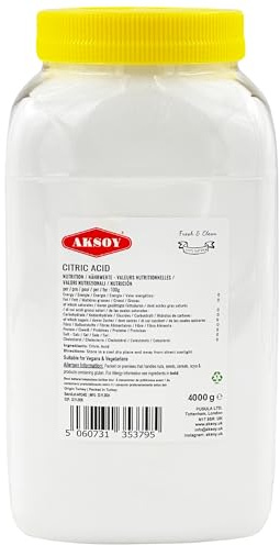 Aksoy Citric Acid Food Grade 4KG JAR|| Non-GMO, Anhydrous, Make Your Own BathBomb, No Additives, Sour Drinks, Household Cleaning with Citric Acid Powder