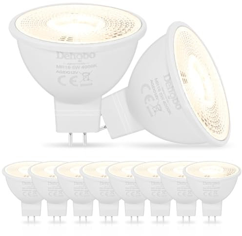 Dehobo MR16 LED Lampadine 4000K Bianco Neutro - Lampadine 500 Lumen 5W (Equivalente a 60 W) per Lampade Base GU5.3 Senza Sfarfallio Adatte per Faretti Soggiorno, Cucina, Pacco da 10