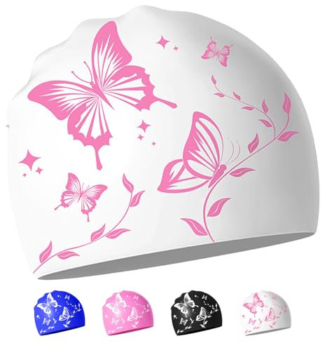 Gorro Piscina Mujer, Gorro Natacion Mujer, Silicona Antideslizante para Piscina, Impermeable Natacion, para Adolescentes Adultos, Silicona, Impermeable(Blanco)