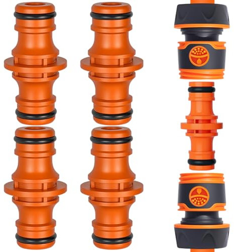 4 pièces Double Connecteur pour Tuyau d'Arrosage, Doppel Mâles Schlauchverbinder, Raccord tuyau Arrosage pour Rallonger Tuyaux Domestique et Systèmes d'Irrigation de Jardin - Orange