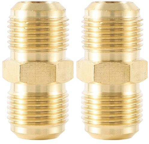 2PCS Gas Line Fittings 3/8 Hose Brass Connector Propane Quick Connect Fittings Easy to Use Brass Flare Tube Gas Connector Fit for LPG NG Propane Fire Pit Hose