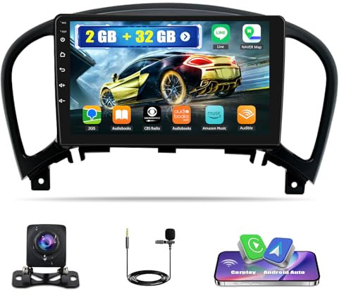 Radio Coche GPS para Nissan Juke J15 2010-2019/YF15 Infiniti ESQ 2011-2017 con Carplay Android Auto,2G+32G Android Radio con Pantalla de 9 Pulgadas,Bluetooth Mirror Link WiFi/FM/RDS+Cámara Trasera