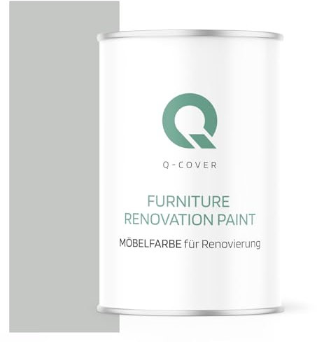 Q-COVER Möbelfarbe Hochglanz | Farbton: Lichtgrau RAL7035 1L | Holzfarbe für Möbel & Innenausbau | Deckend, wasserbasiert, kratzfest | Für Küchen, Schränke, Tische, Gartenmöbel
