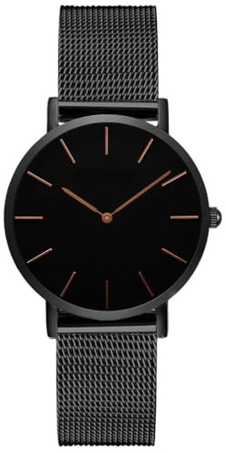 SYJYM Montre à quartz pour femme en acier inoxydable et maille or rose étanche, Ch36 Black Gold Zhen